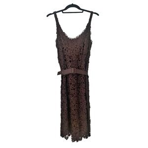NWT Melinda Eng Chocolate Brown Floral Crochet Lace Midi dress Size 8